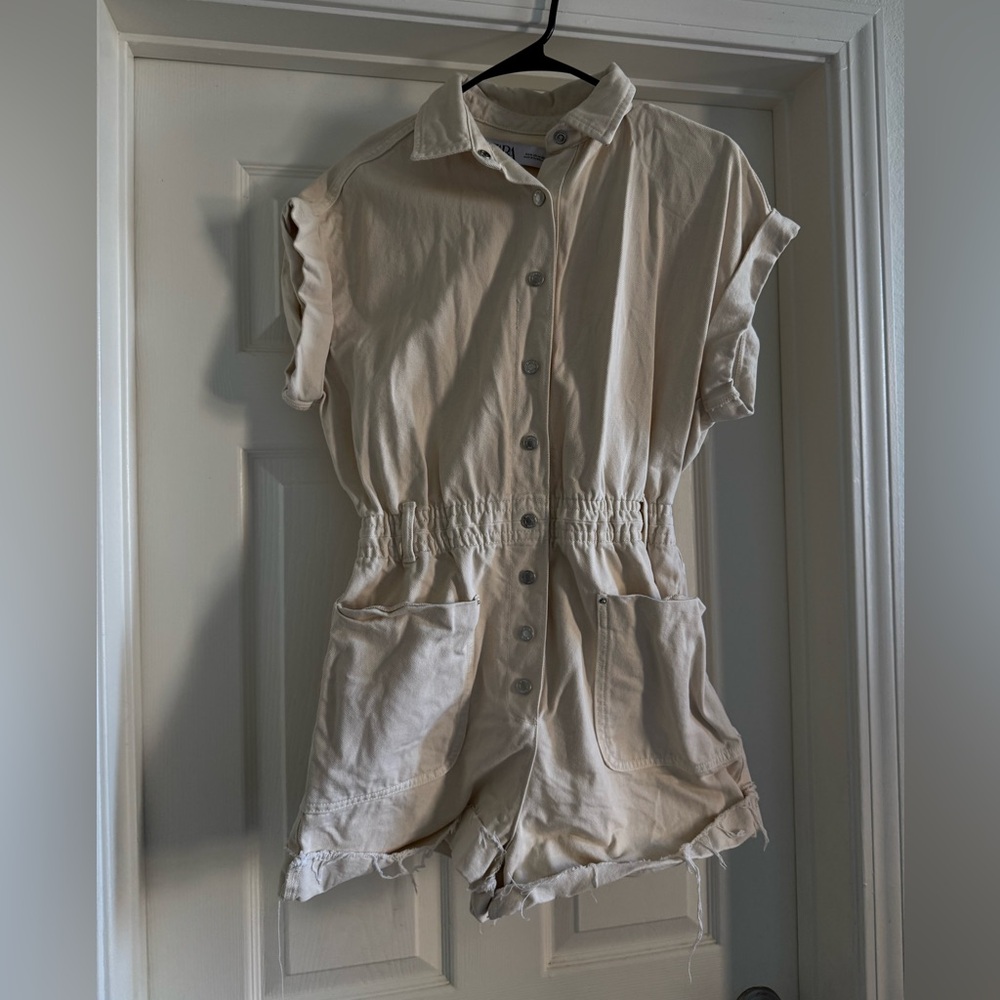 Zara Ecru Denim Short Jumpsuit